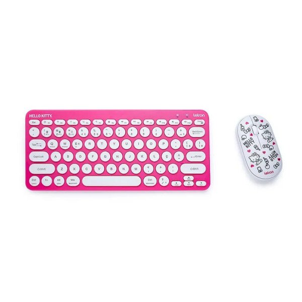 COMBO TECLADO E MOUSE WIRELESS E BLUETOOTH HELLO KITTY LETRON